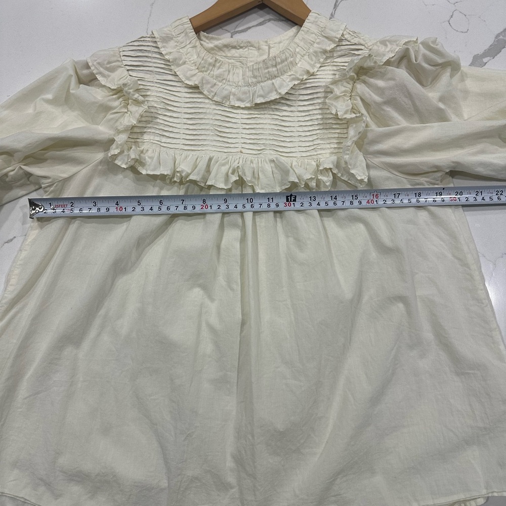 Sea Cream Ruffled Pintuck Long Sleeve Blouse - Picture 8 of 8